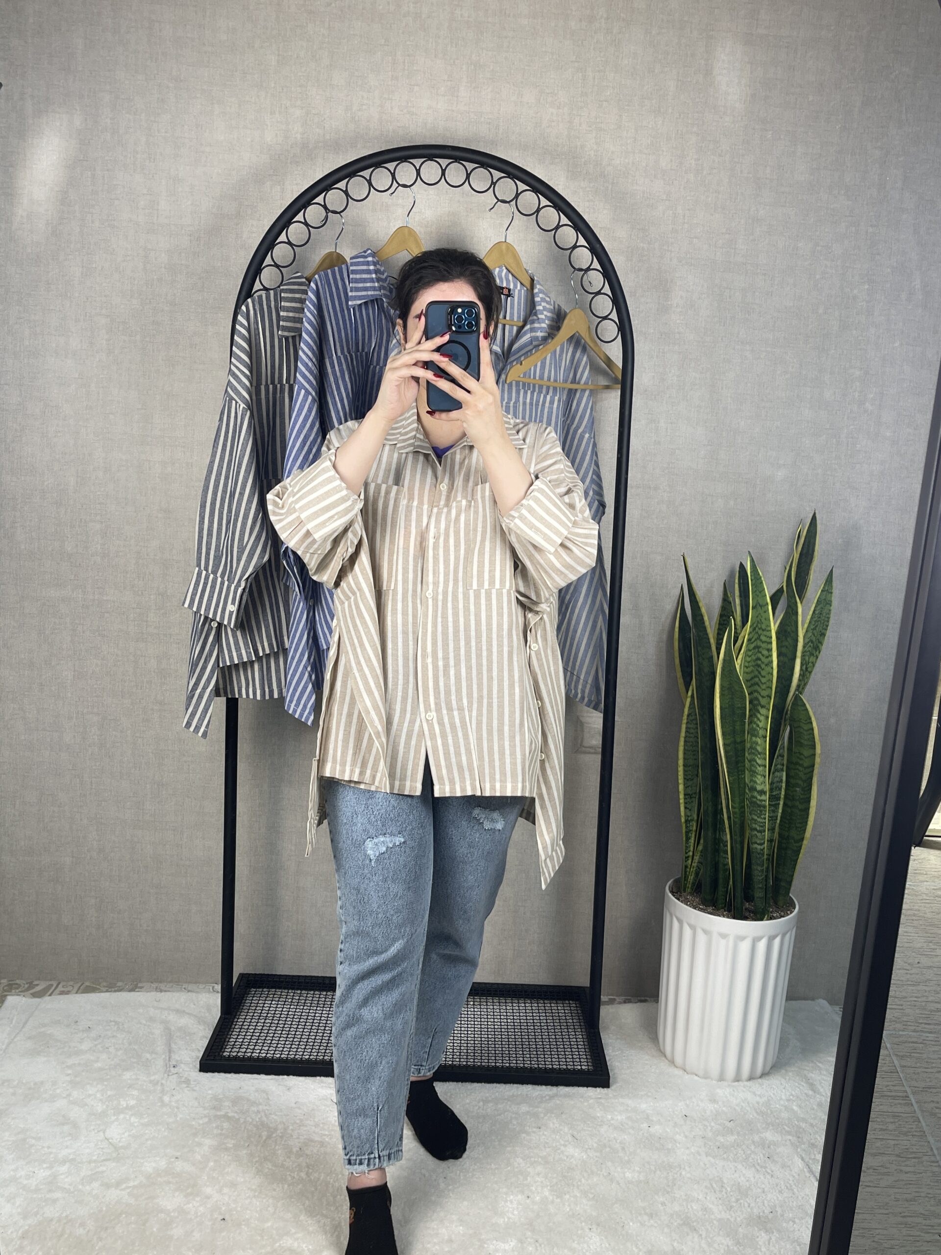 مانتو راه راه نخی سایز بزرگ