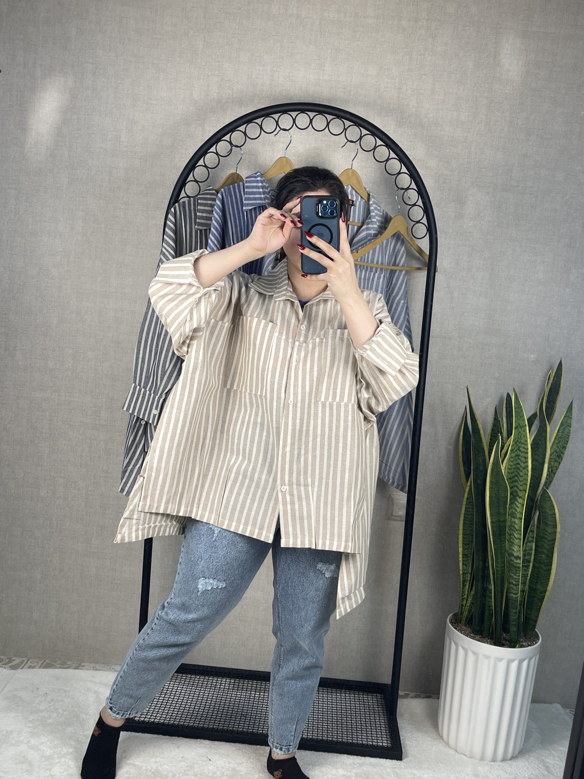 مانتو راه راه نخی سایز بزرگ