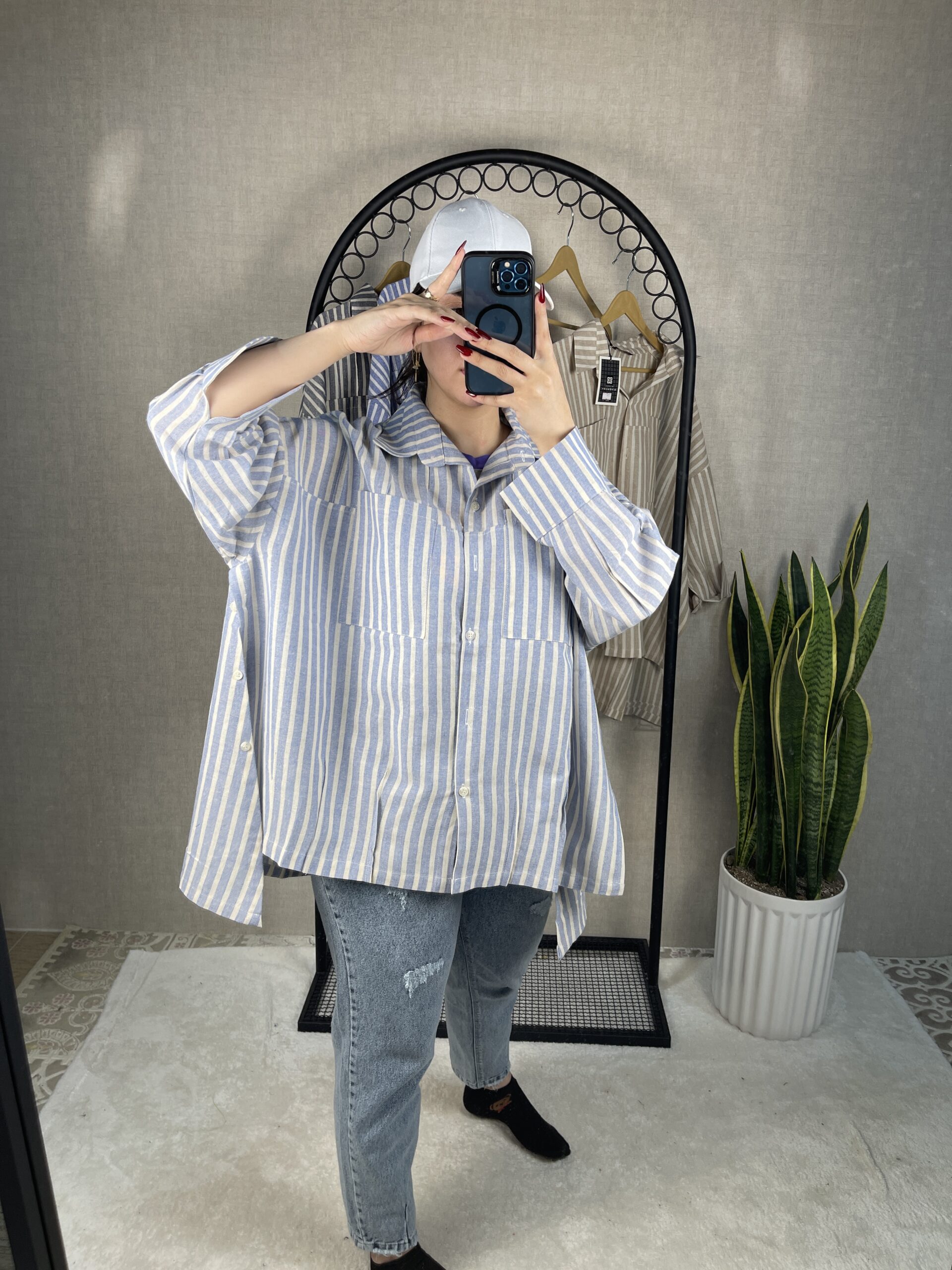 مانتو راه راه نخی سایز بزرگ