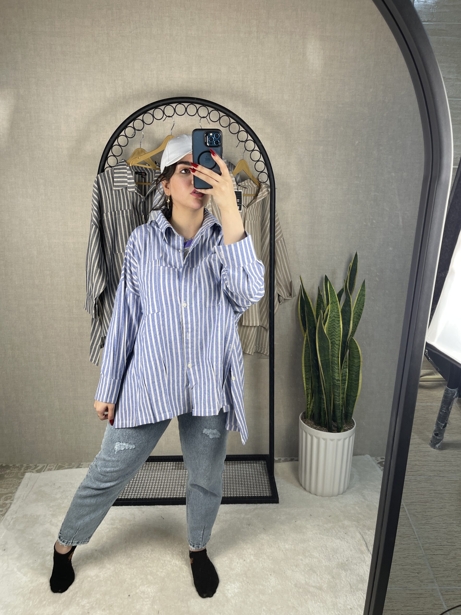 مانتو راه راه نخی سایز بزرگ