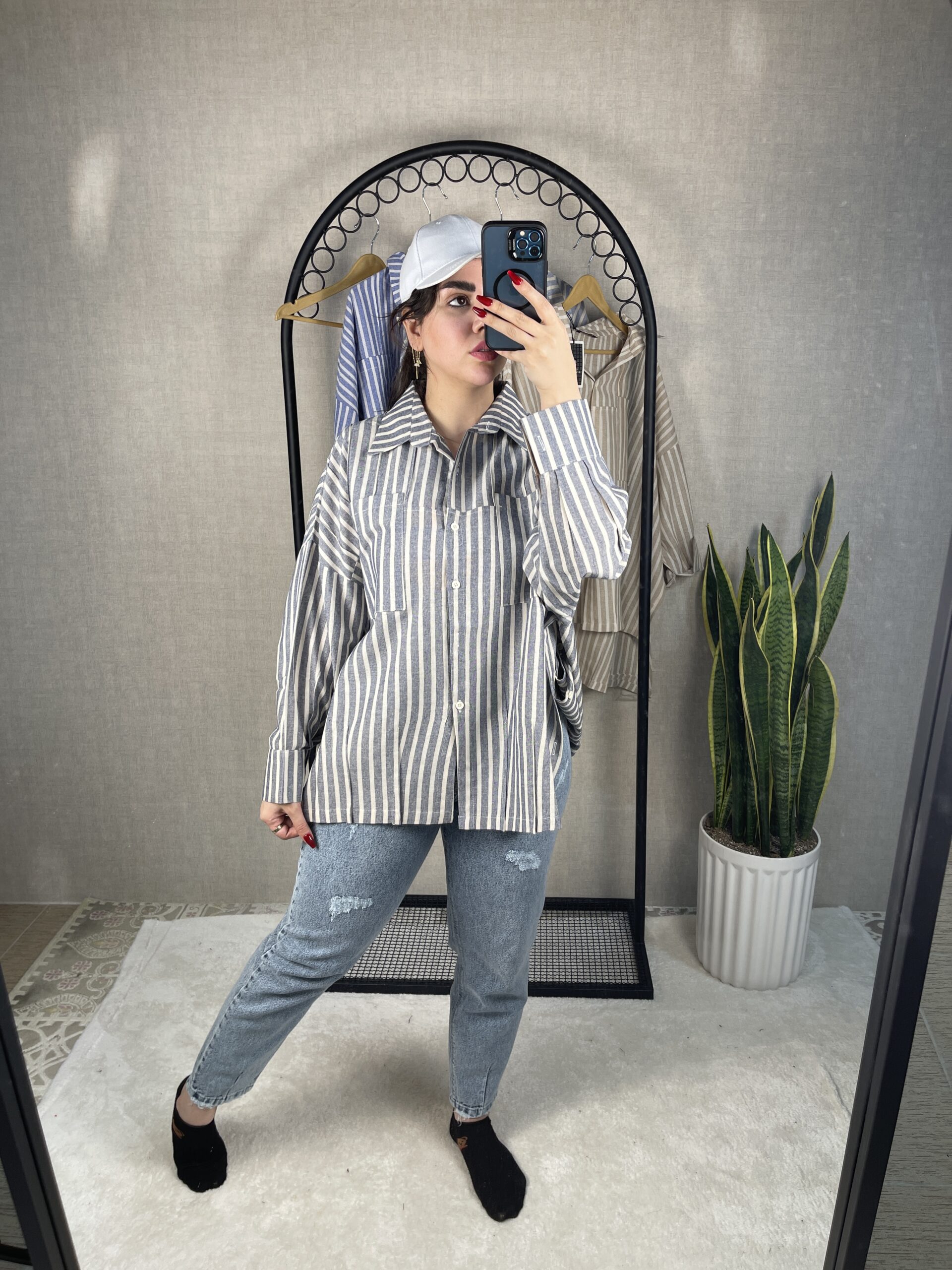 مانتو راه راه نخی سایز بزرگ