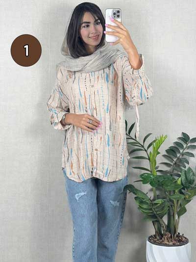 شومیز طرح دار آستین عروسکی