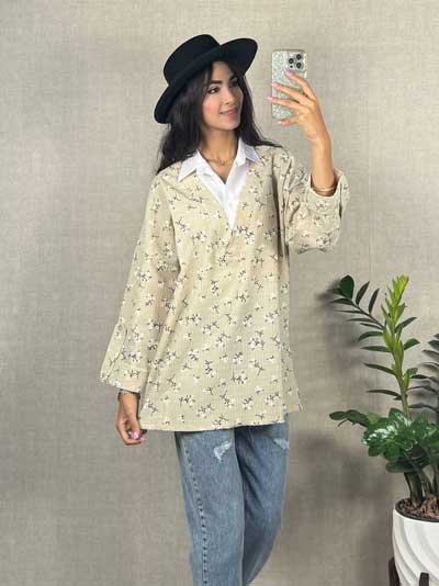 شومیز گل گچی یقه سفید