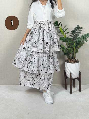 خرید دامن نخی پله ای