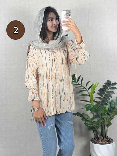 شومیز طرح دار آستین عروسکی