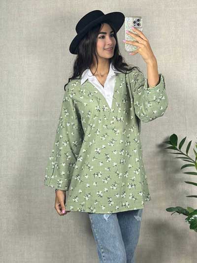 شومیز گل گچی یقه سفید