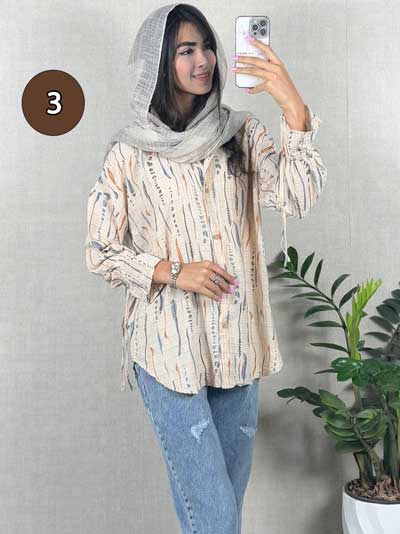 شومیز طرح دار آستین عروسکی