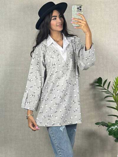 شومیز گل گچی یقه سفید