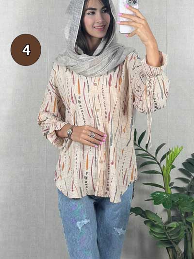 شومیز طرح دار آستین عروسکی