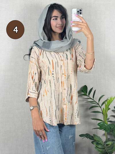 شومیز طرح دار آستین پاکتی نخی