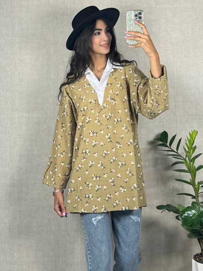 شومیز گل گچی یقه سفید