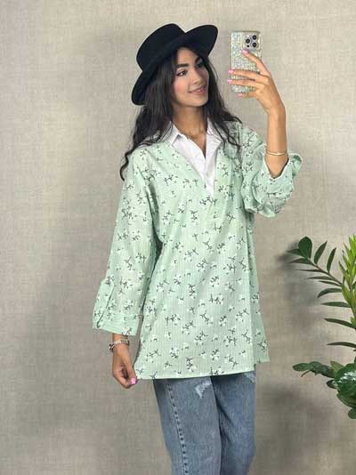 شومیز گل گچی یقه سفید