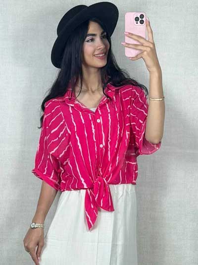 بلوز گره ای پارچه بوگاتی در رنگبندی متنوع